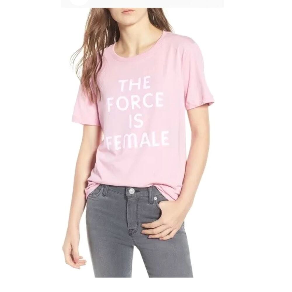 Rebecca Minkoff "The Force Is Female" Pink Graphic Empowering T Shirt Size S